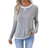 Fall Winter Women's Fake Two-piece Crew Neck Button Pullover Brushed Long Sleeve T-shirt, Casual Top for European American Crossborder
