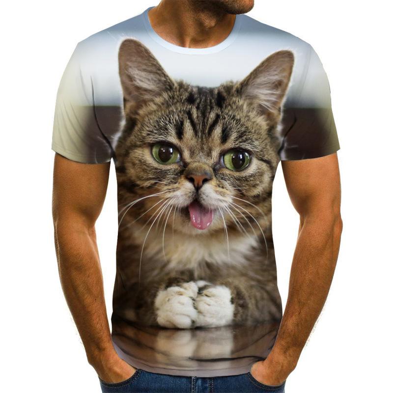 Summer Round Neck 3D Funny Cat Pattern Print Top Fashionable Casual Short Sleeved Men's T-shirts