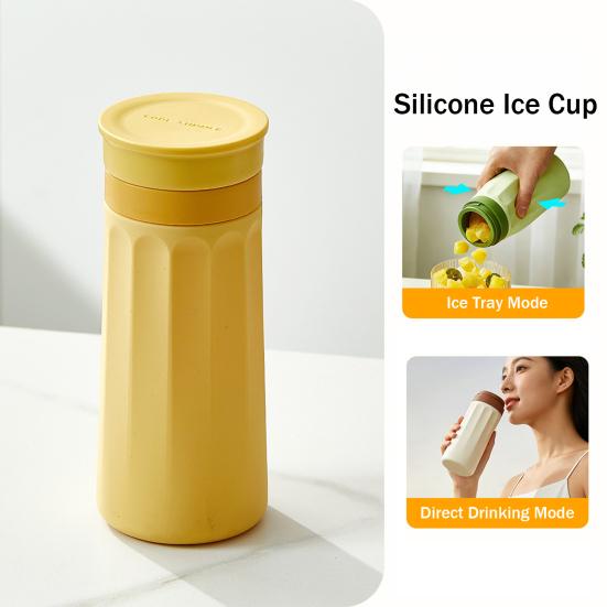 2 in 1 Ice Cube Bottle Portable Silicone Ice Cube Cup with Ice Cube Mold Easy Press to Release Ice Maker for Outdoor Travel Home Office