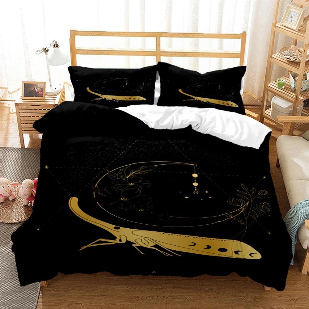 Astrologie Magică Esoterică Imprimeu Auriu Set Trei Piese Articol de Pat Măsură Fashion pentru Copii sau Adulți pentru Paturi Huse de Plapumă Fețe de Pernă