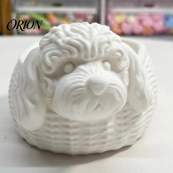 3D Printed Animal Decor Poodle Shaped Storage Organizer, Print Decorative Ornament, Plastic Novelty Desk Decoration White Container for Small Objects