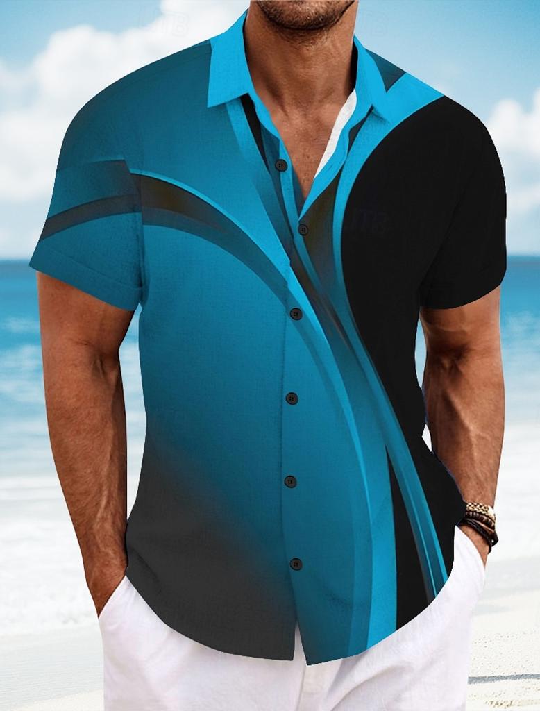Men's Geometric Line Abstract Art Shirt Summer Shirt Button Up Shirt Short Sleeve Fashion Summer 3D Print Casual Shirt