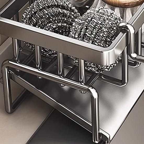 Drain Rack Rustproof Carbon Steel Organizer with Detachable Drain Tray Storage Rack for Kitchen Sink Sponges Soap