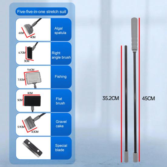 1 Set Fish Tank Brushes 120-Degree Adjustment Adjustable Length Strong Rod Body