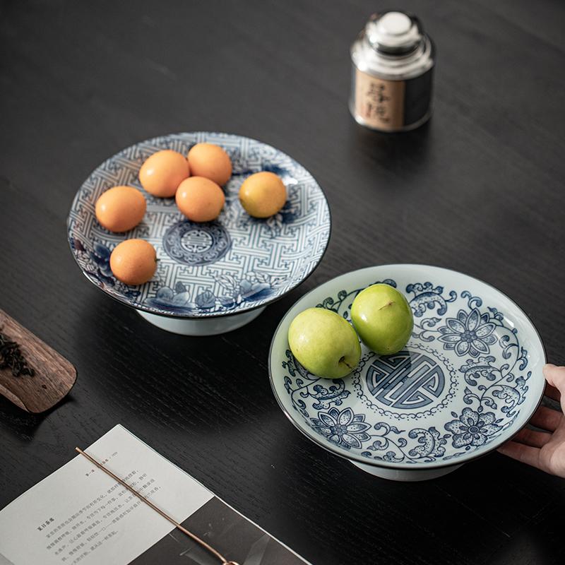Chinese Blue and White Porcelain Fruit Plate Living Room Office Table Dessert Candy Cake Tea Tray Delicate Ceramic Snack Tray