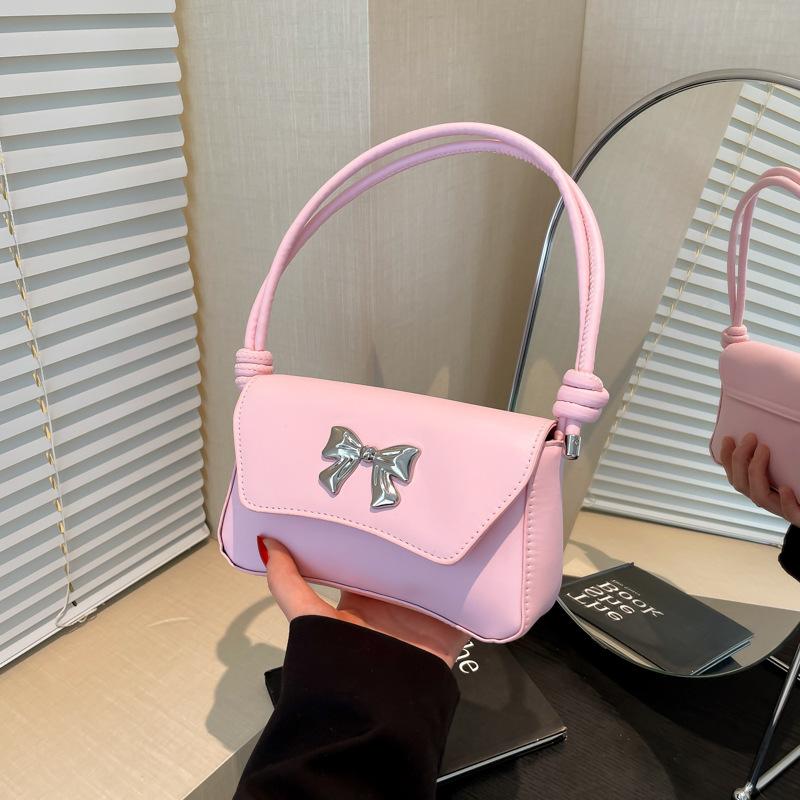 2025 Solid Color Summer New Simple Fashion Bow Casual Commuting French Underarm Shoulder Messenger Bag Bag Women