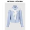 UR 2026 Spring Women's Striped Open-Front Shirt with Knitted Shawl