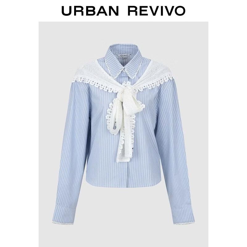 UR 2026 Spring Women s Striped Open-Front Shirt with Knitted Shawl