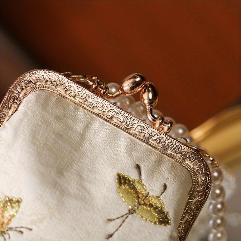 Cheongsam Banquet Bag Antique Style Embroidery Flower Clutch Vintage Elegant Mother'S Handbag With Fake Foot Chain For Women