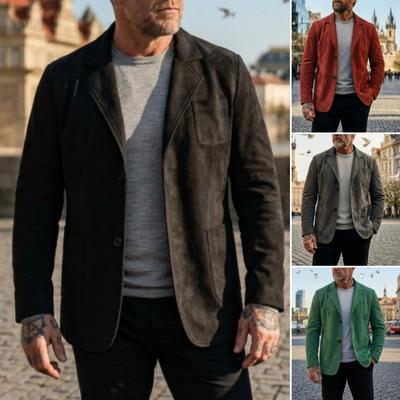 New  European Style Men's Casual Blazer Suede Jacket Streetwear Plus Size Slim Fit Coat For Men