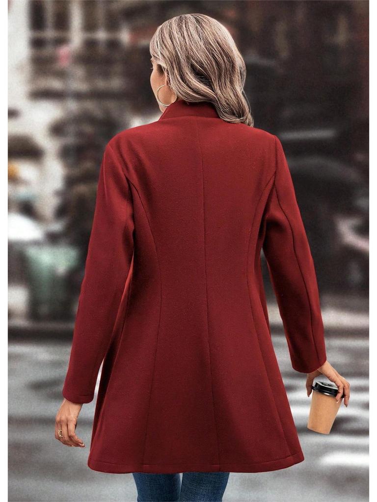 Europäischer und amerikanischer Damen Wollmantel mit Revers in Unifarben - Herbst-/Wintermode