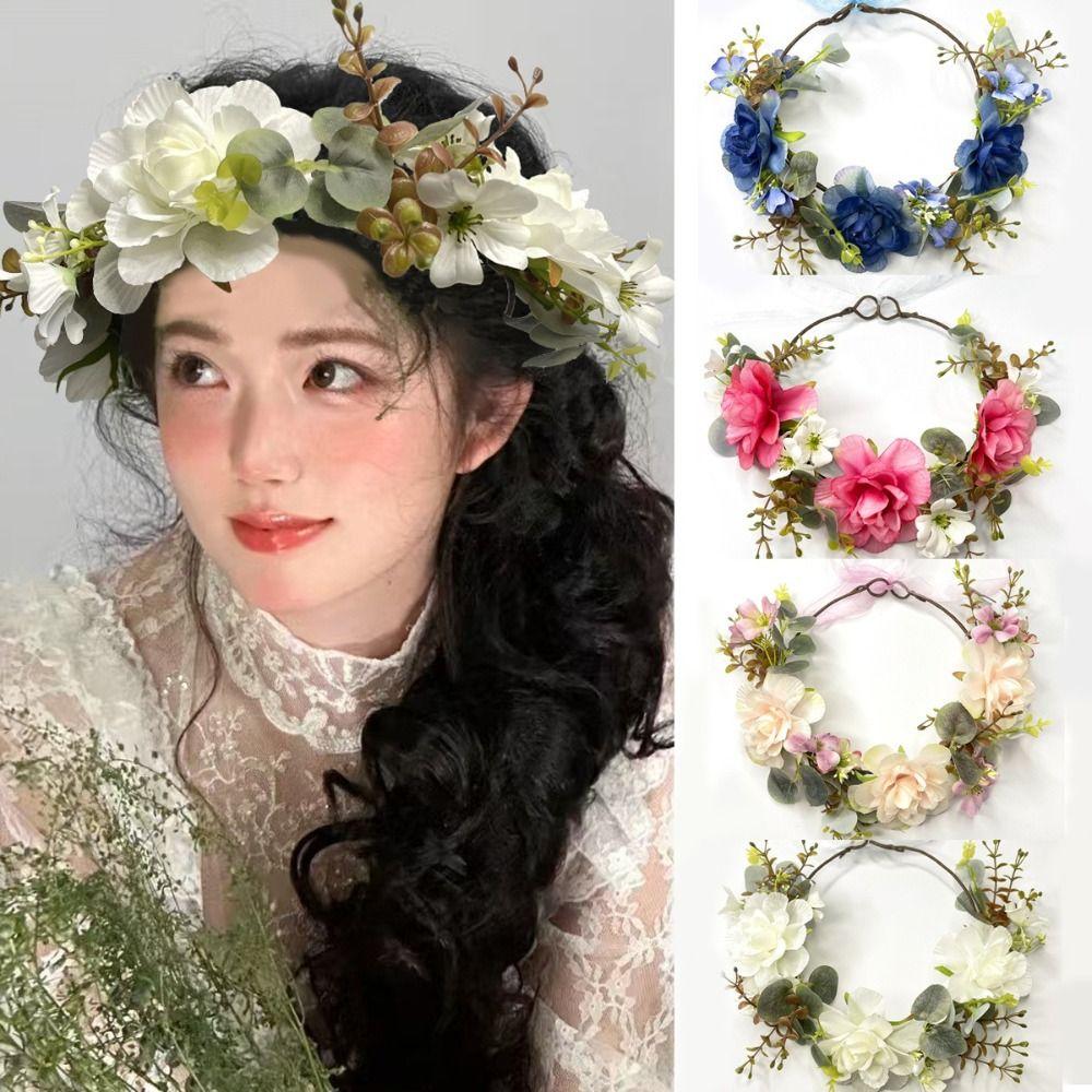 Boho Fluffy Flower Headdress Gradient Sweet Flower Crown Artificial Flower Headband Weddings