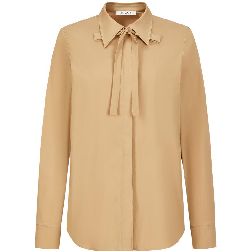 JUZUI Women s Polo Collar Commuter Shirt with Tie L