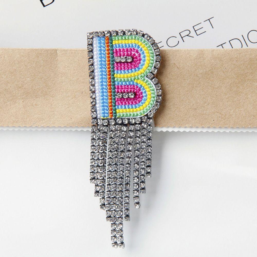 Embroidery Rhinestone Tassel  Brooch A-Z Letter Banquet Clothes Pin  Decoration