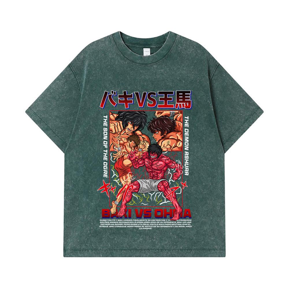 275 GSM Washed T-shirts 100% Cotton Baki V4 Baki Ohma Print Unisex Heavy Cotton T Shirt