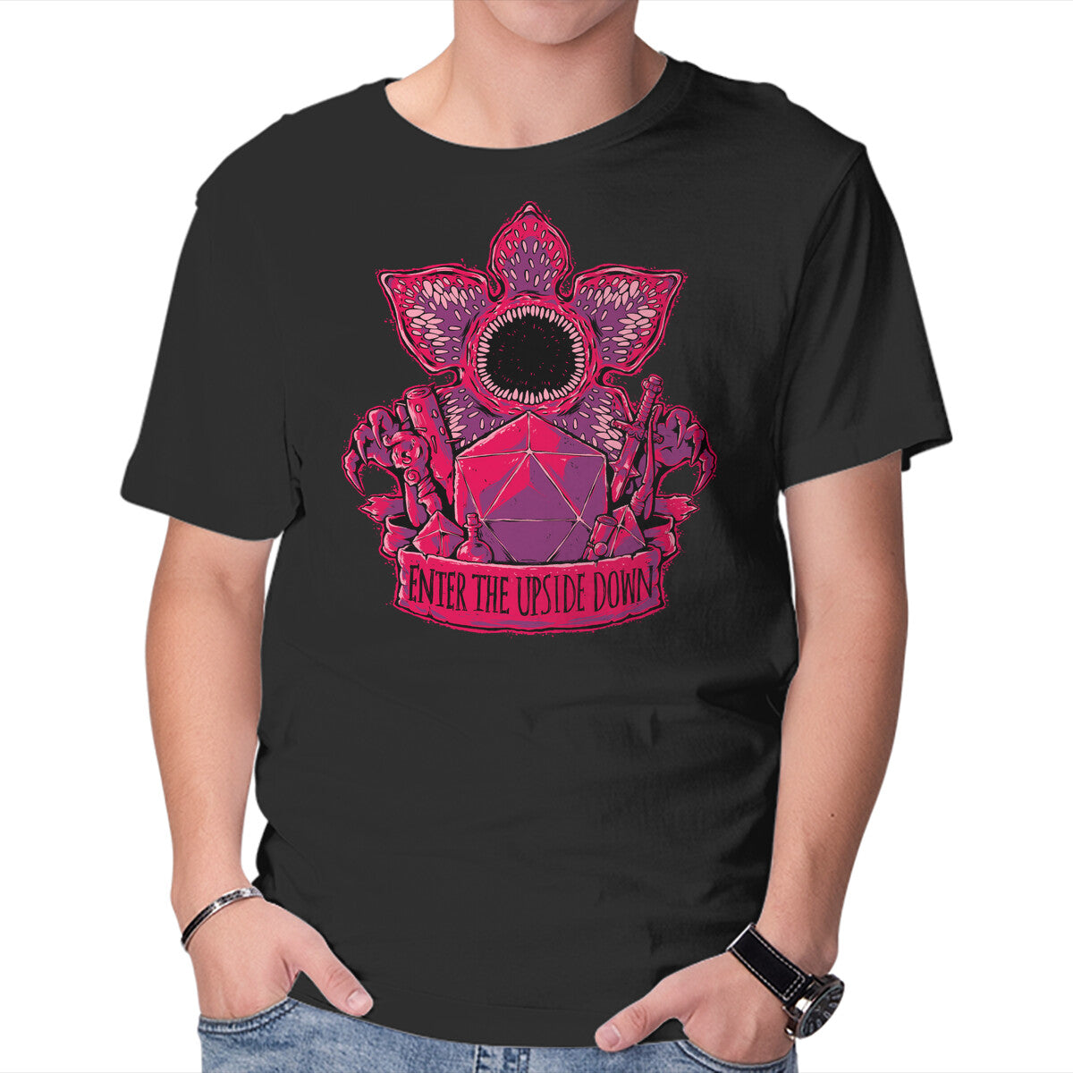 Unisex Crew Neck T-Shirt Enter The Upside Down Graphic Short Sleeve Casual Tee XXXL
