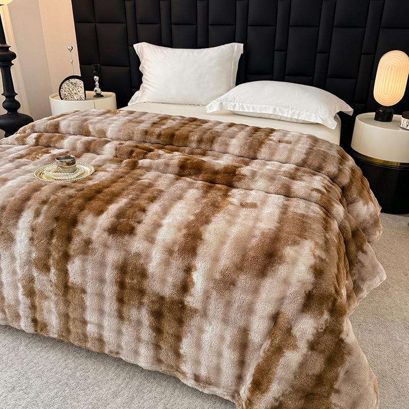 Soft Faux Rabbit Fur Plush Blanket - Thick Solid Color for Bed, Office, or Sofa