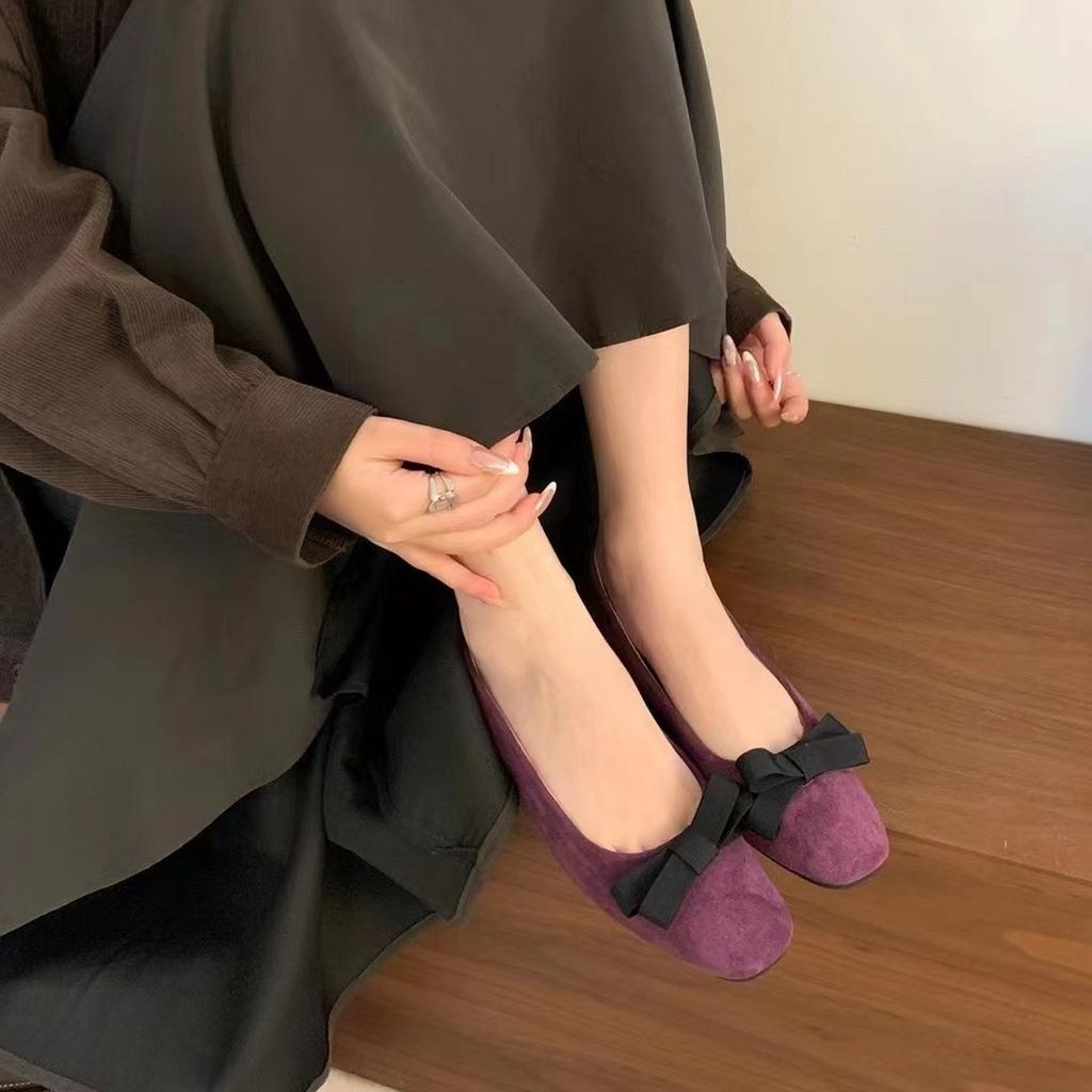 French Inner Height-increasing Patent Leather Bow Light Mouth Square Head Single Shoes Women's 2025 New Shoes Commuter Versatile Soft-soled Ladyshoes