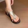 Soft Leather Version~ French Niche Metal Buckle-toed Sandals Fairy Wind Open-toed Leather Soft-soled Comfortable Roman Shoes