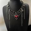 Stylish Red Heart-Star Leather Necklace with Tassel