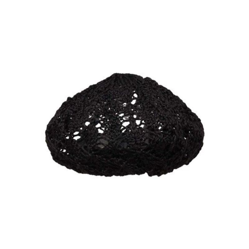 Brown Hat Crochet Knit Beret - Black