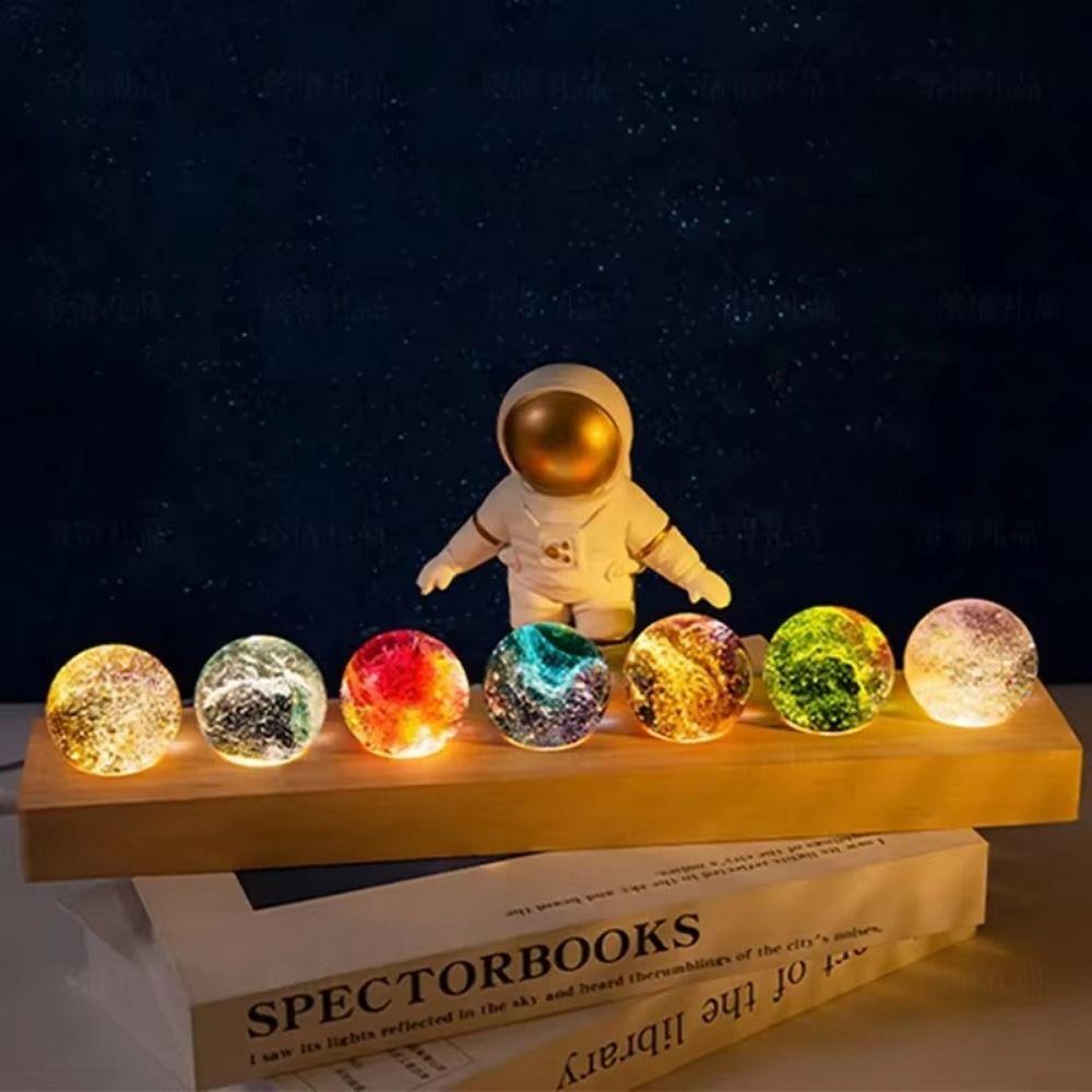 Detachable 7 Colorful Glass Ball LED Wood Stand Crystal Ball Night Lamp  Desk