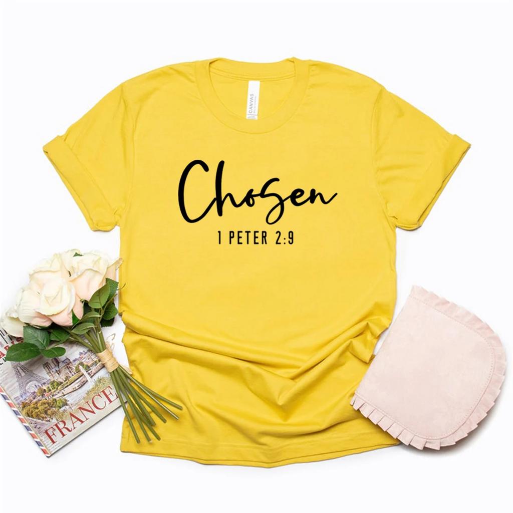 Chosen 1 Peter 29 TShirt Christian Shirt for Women Christian Apparel Religious Gift Womens Graphic T Shirts Bible Verse Tee