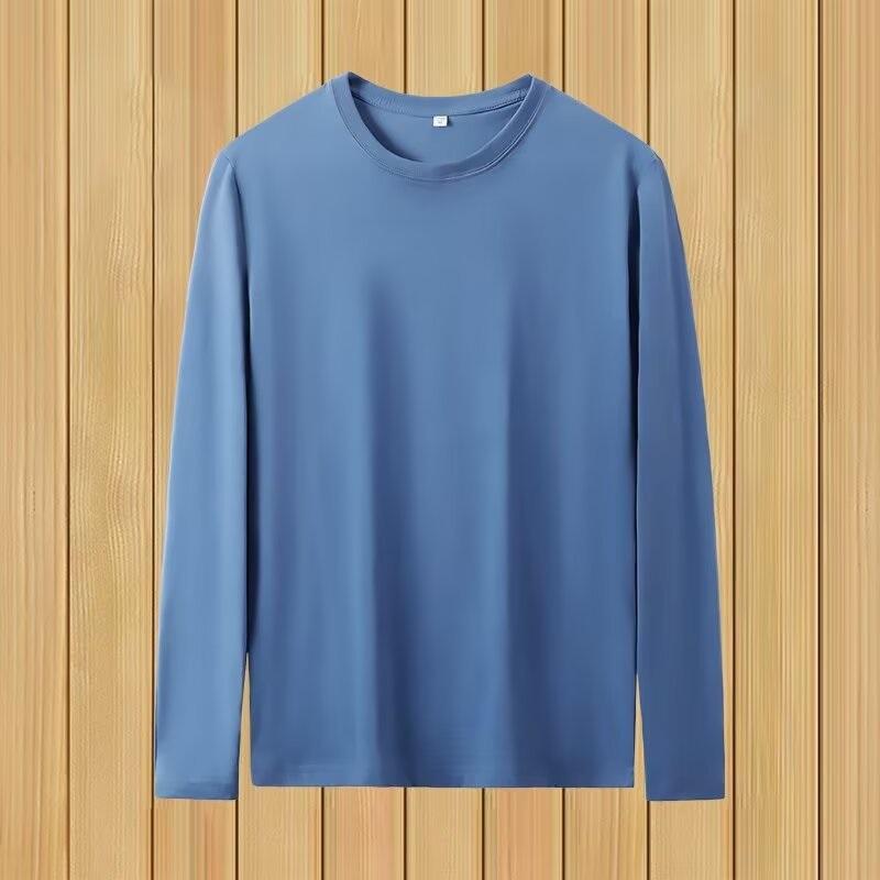 

Men s Long Sleeve T-shirt New Spring Autumn Crew Neck Solid Color Casual Slim Fit Basic Tops L синий