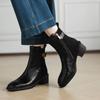 New Women's Large-size Leather Boots Medium Heel Solid Color Round Head Medium Tube Boots Korean Version Rubber Sole Autumn and Winter Side Zipper F