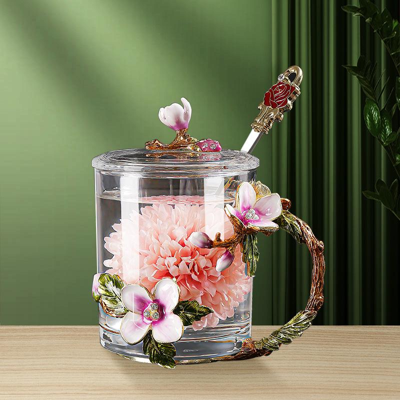 Household Large-Capacity Cold Kettle, Teapot, High-Value Drinking Cup, Exquisite Coffee Cup, Water Cup, Enamel Color Cherry Blossom Cup