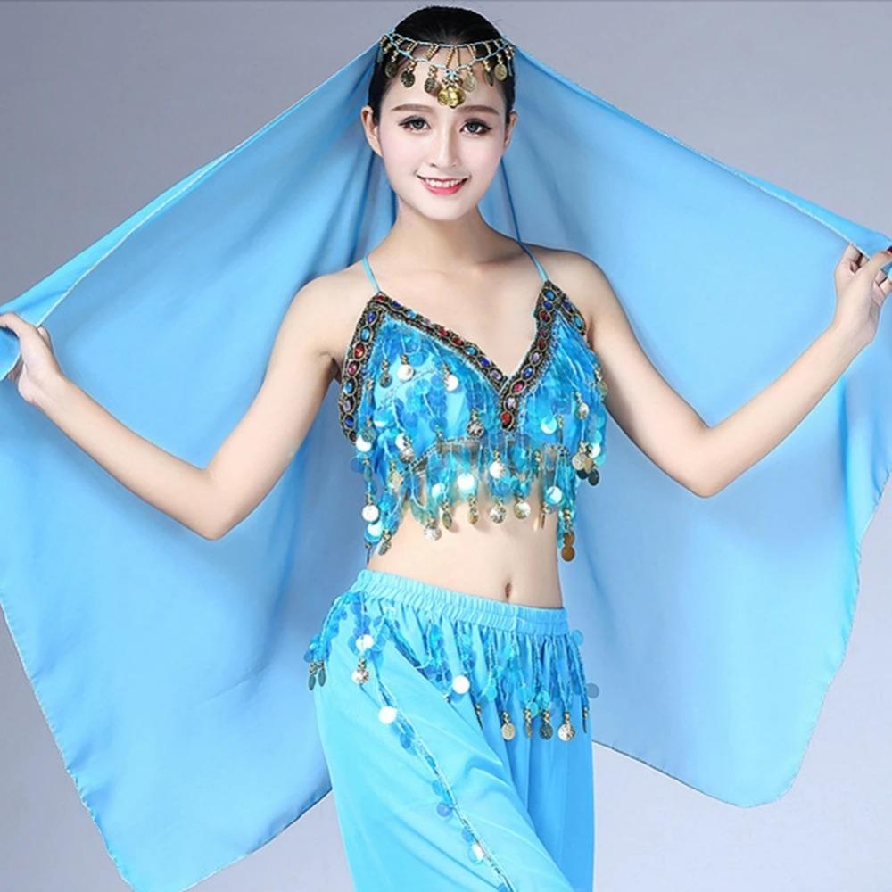 Chiffon Belly Dancing Scarf Solid Color Women Headdress New Indian Dance Headband  Show Costumes