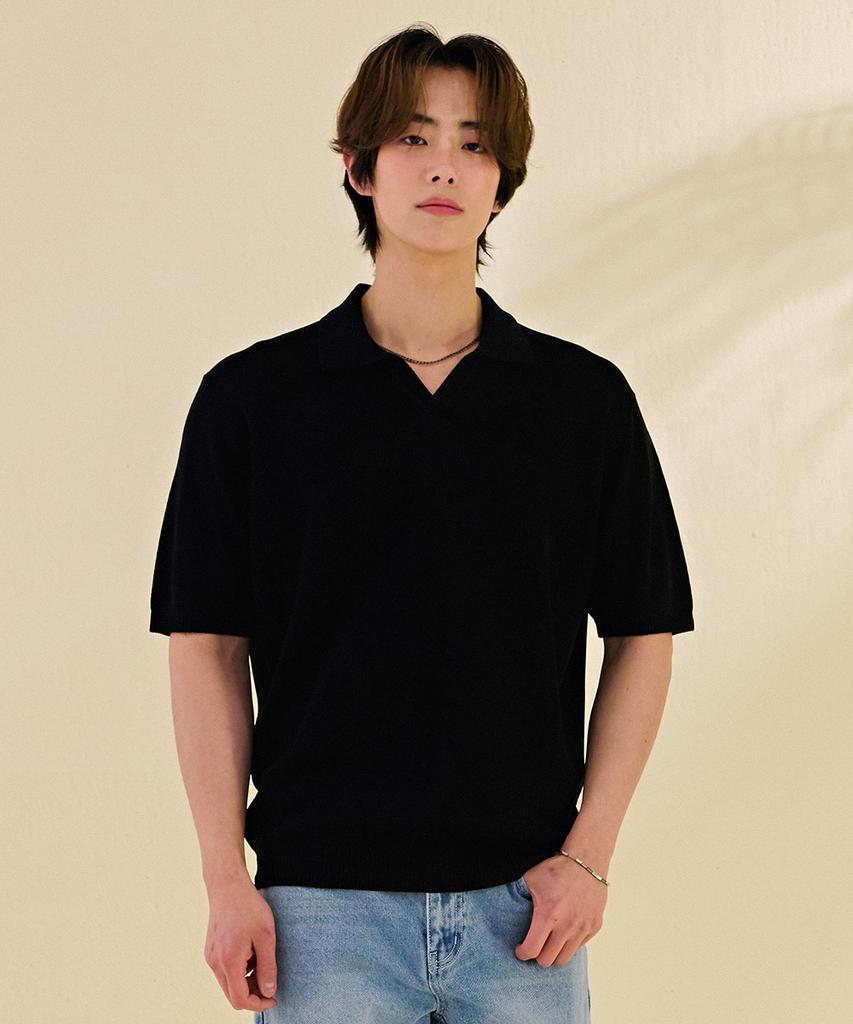 CHASECULT Men'S Cool Touch Open Collar Neck Short Sleeve Sweater-Dbrk5611D03