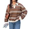 Womens Oversized Retro Striped Polo Collar Sweatshirt Fall Winter 2026 Loose Fit Long Sleeve Casual Top