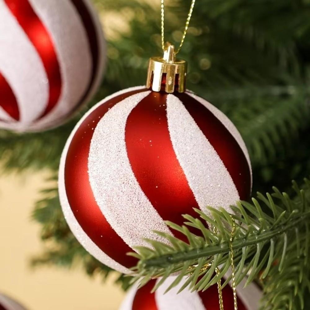 6Pcs/Set Colorful Glitter Painted Christmas Balls Plastic Xmas Hanging Ball Festival Party Decor