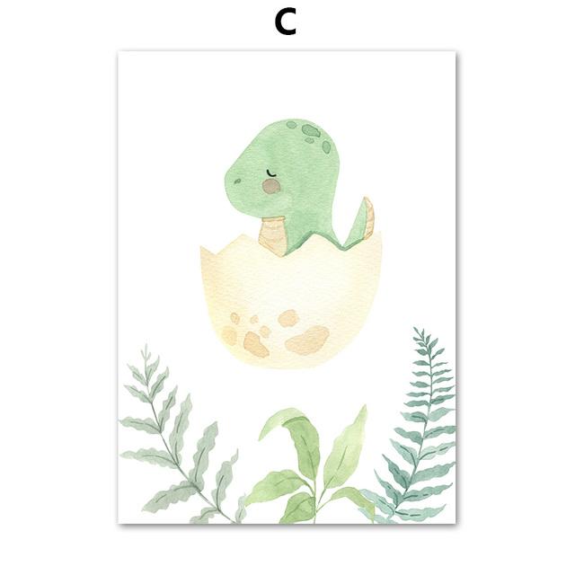 Nursery Nordic Poster and Prints Cute Dinosaur Egg Tree Leaf Monstera Wall Art Canvas Painting Wall Pictures Boy Kids Room Decor No Frame
