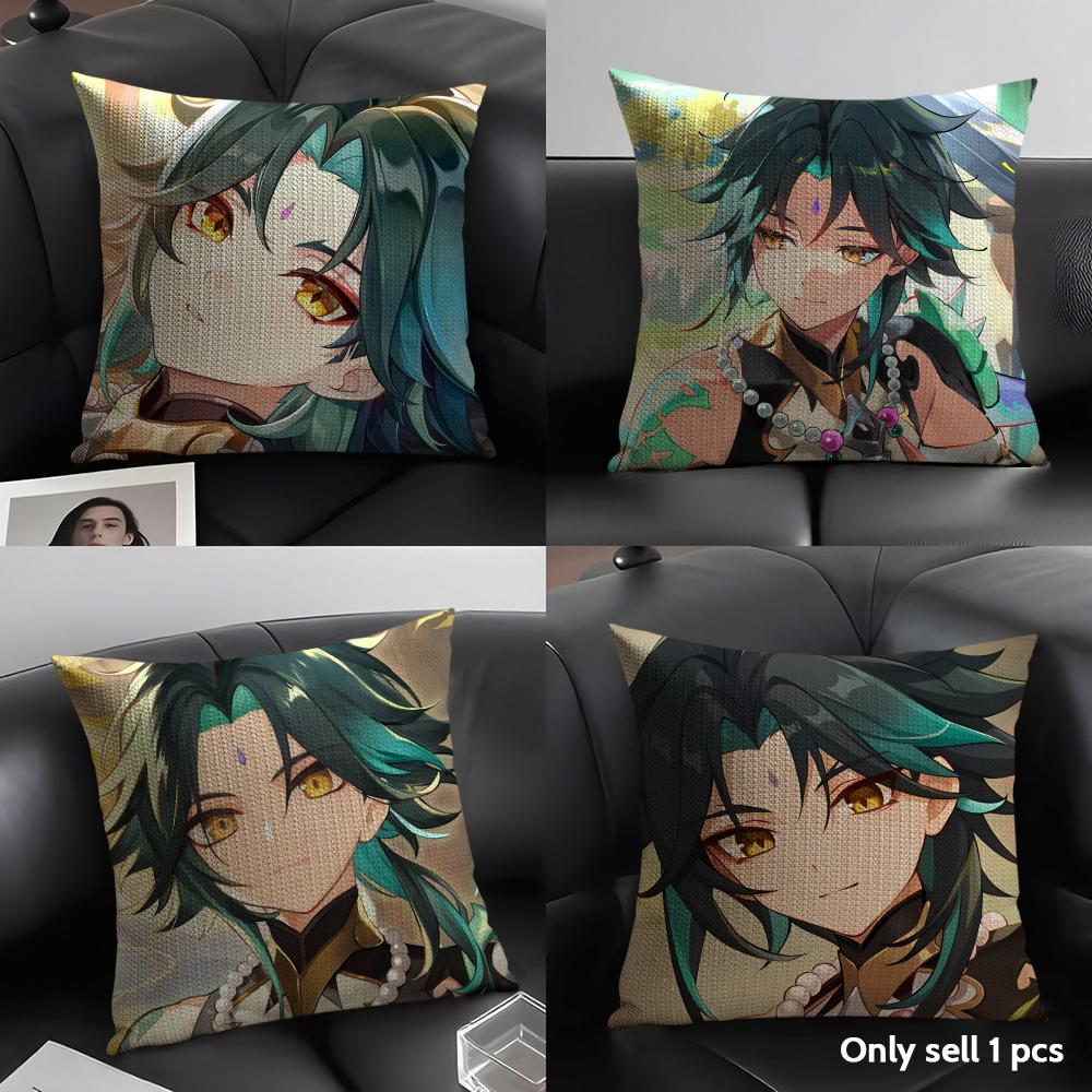 Xiao Genshin Impact Cute Cushion Cover Natural Linen Organic Fabric Double-Sided Printing Sofa Home Decor Gift Pillow Case