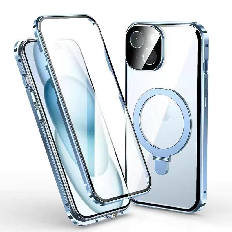Magnetic Phone Case IPhone 16 17 Series Metal Full Body Cover With Stand Wireless Charging Compatible