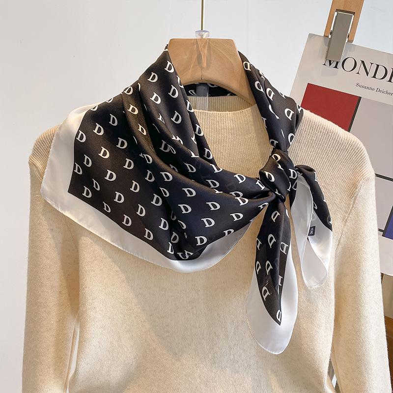 Schwarz-weiß gestreifter kleiner quadratischer Schal Seidenschal Damenkopftuch mit Hemd Professionelle Dekoration Nackenschutzschal Hals dünner Schal