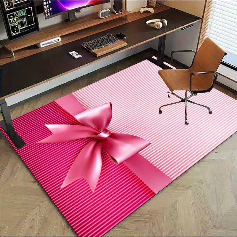 bow ribbon Crystal Velvet Office chair mat Area Rug - Non-Slip, Floor Mat, Office Desk Chair Rugs,Christmas Gift-1106075