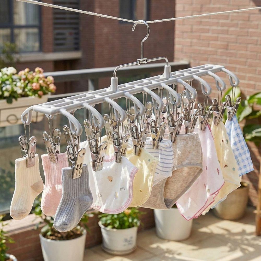 20 Clips Drying Clothes Hanger Non-marking Anti-Slip Trouser Hanging Hook Rustproof Corrosion-Resistant Sock Underwear Rack