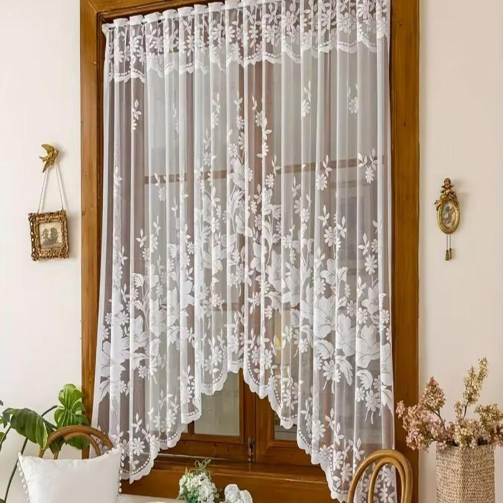 Translucent Window Sheer Curtain Flower Pattern Window Drape  Home Decoration