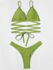 Yi Yong 2024 European & American High Elasticity Solid Color Wrap Tie Bikini Swimsuit