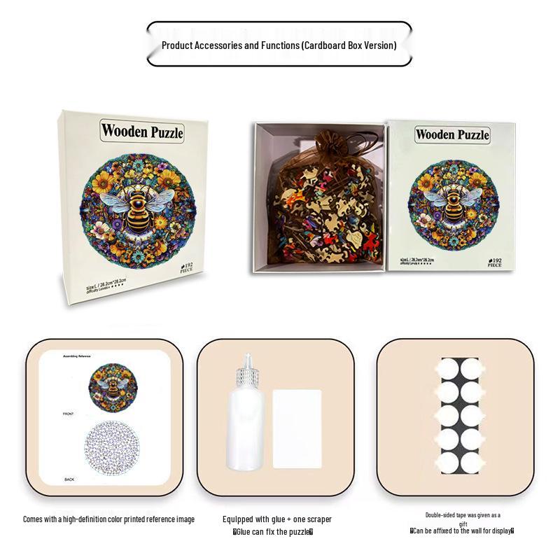 HOOLOOG Blooming Flowers & Bees Wooden Puzzle: Irregular Shape Toy & Decorative Painting with Decompression Gift Money Box