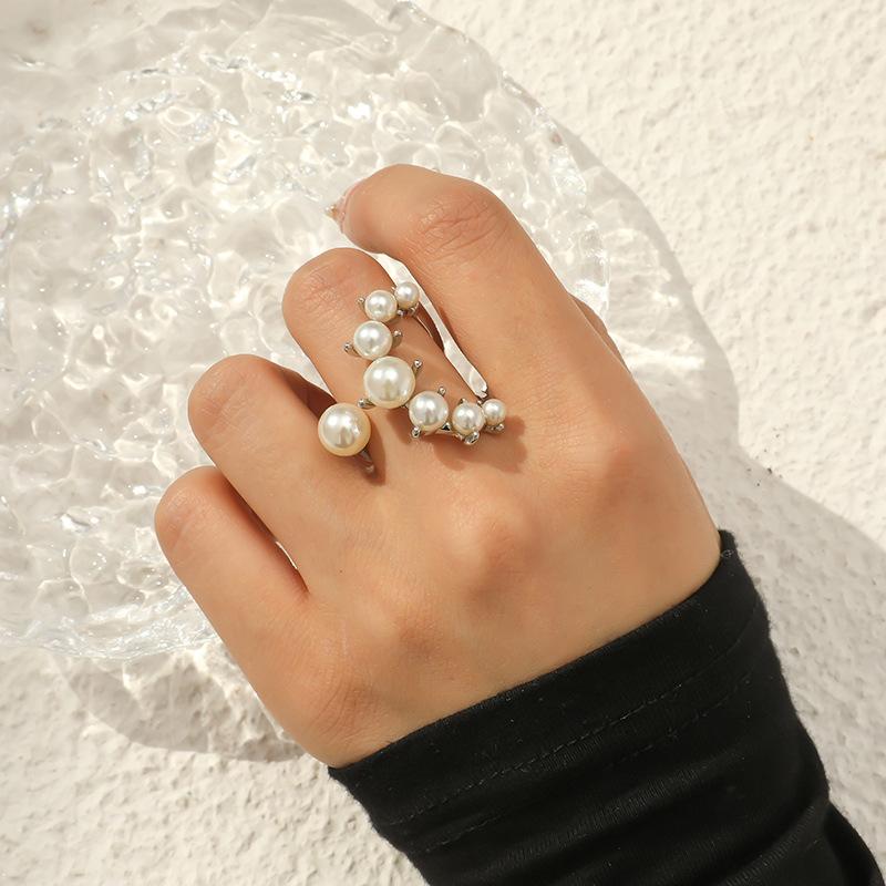 French Retro Niche Creative Design Fashion Light Luxury Joint Ring Korean Version Simple Temperament Pearl Open Ring