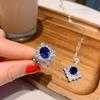 Jewelry Popular Simulation Blue Glass Pendant Necklace Ring Set Hanging 10 * 12 Ring 8 * 10