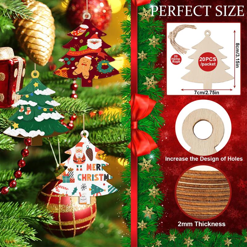 10-30PC Christmas Tree Shaped Wooden Pendant Creative Christmas Elk Wooden Ornaments New Year Party Festival Navidad Decor Gift