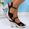 Round head open-toed thick-heeled sandals women's summer new large-size one-piece buckle high-heeled sandals