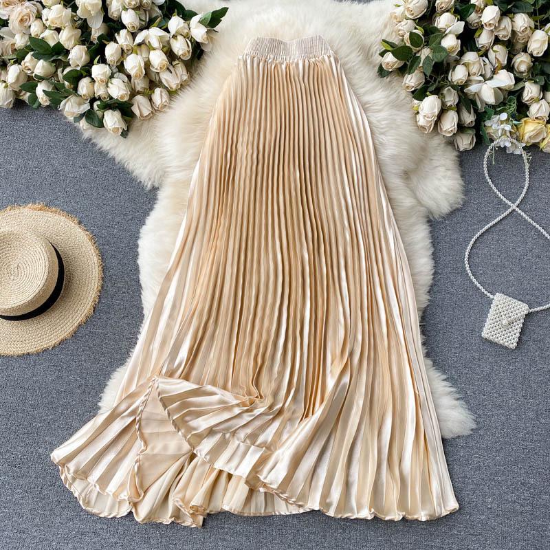 Dámská přílivová lehká luxusní těžký průmysl tlakově plisovaná středně dlouhá áčková poloviční sukně jaro a podzim plisovaná sukně
