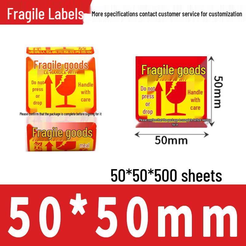 Fragile Item Warning Sticker – English & Chinese, Copperplate Self-Adhesive