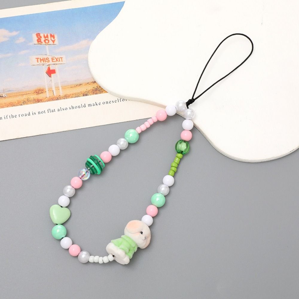 Short Phone Charm Beads Sling Mobile Phone Lanyard Dog Cartoon Beaded Phone Chain  Car Key
